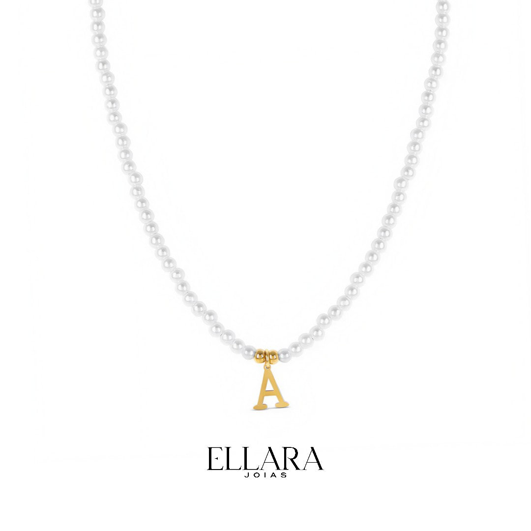 Colar Pérola com Pingente Inicial Banhado em Ouro 18k
