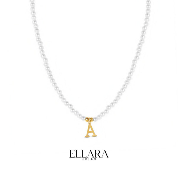 Colar Pérola com Pingente Inicial Banhado em Ouro 18k