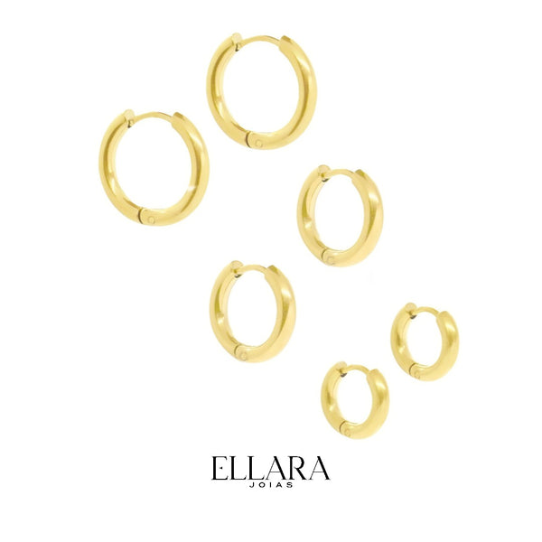 Trio de Argolas Banhado em Ouro 18K